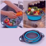 Blue Round Silicone Collapsible Colander – Silicone Round Kitchen Strainers with Plastic Handles Foldable Small Kitchen Strainer Perfect for Draining Pasta Vegetable and Fruit - Image 8