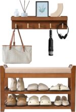 Shoe Rack for Front Door Entrance, 28” Entryway Bench with Coat Rack, Hall Tree Shoe Bench with Storage for Entry, Hallway, Bedroom, Living Room - Image 10