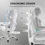 GTRACING Gaming Chair, Computer Chair with Mesh Back, Ergonomic Game Chair with Footrest, Reclining Game Chair with Adjustable Headrest and Lumbar Support for Gaming and Office (White) - Image 7