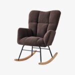 Nursery Rocking Chair, Teddy Fabric Upholstered Glider Rocker with High Backrest, Modern Rocking Accent Chairs Comfy Side Chair for Nursery, Bedroom, Living Room (Brown) - Image 10