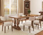 HNY Mid Century Modern Dining Chairs Set of 6, Farmhouse Linen Fabric Upholstered Accent Curved Backrest Kitchen Chairs, with Hardwood Frame, Beige, Linen - Image 7