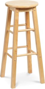 PJ Wood 29 Inch Tall Classic Round Seat Kitchen Counter Bar Stools 2 Pack with 4 Square Legs for Homes, Dining Spaces, and Bars, Natural - Image 10