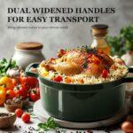 Overmont Enameled Cast Iron Dutch Oven - 5QT Pot with Lid Cookbook & Cotton Potholders - Heavy-Duty Cookware for Braising, Stews, Roasting, Bread Baking moss - Image 8