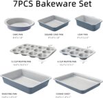 CAROTE 9-Piece Nonstick Stackable Baking Pans Set - Bakeware Sets Including Cookie Sheets for Baking, Muffin Pan, Bread Pan, Cake pan, Loaf Pan, Roasting Pan, Gray & Blue - Image 3