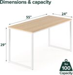 ZINUS Jennifer 55 Inch White Frame Desk, Computer Workstation, Office Desk, Dining Table, Easy Assembly, Natural - Image 4