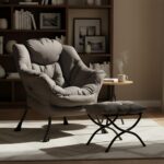 Welnow Lazy Chair with Ottoman, Modern Lounge Accent Chair with Armrests and a Side Pocket, Leisure Sofa Armchair, Reading Armchair with Footrest for Small Space, Dark Grey - Image 5
