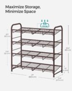 SONGMICS Stackable Shoe Rack, 4 Tier Metal Shoes Rack Storage Shelf, Holds up to 20 Pairs Shoes, Adjustable Slanted Shelves Tower Organizer for Closet Entryway Small Spaces, Bronze - Image 4