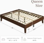 Yaheetech Queen Bed Frame Natural Solid Wood Platform Bed with Wooden Slats Support, 12-inch Underbed Space for Storage, Noise-Free Design, Easy Assembly, Dark Walnut Finish - Image 3