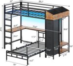 VIAGDO Bunk Bed Twin Over Twin with Hall Tree, Charging Station and LED Lights, L-Shaped Bunk Bed with Desk, 5 Storage Drawers, Twin Bunk Beds with Guardrail & Stairs, No Box Spring Needed, Black - Image 3