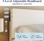 Allewie King Size Bed Frame with Adjustable Headboard, Faux Leather Platform Bed with Wood Slats, Heavy Duty Mattress Foundation, No Box Spring Needed, Noise-Free, Easy Assembly, White - Image 5