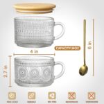 LANDNEOO 4pcs Set Vintage Coffee Mugs gifts for women, Overnight Oats Containers with Bamboo Lids and Spoons - 14oz Clear Embossed Glass Cups, Cute Coffee Bar Accessories, Iced Coffee Glasses - Image 7