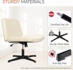 Orange Factory Criss Cross Chair No Wheel Wide Cross Legged Office Desk Vanity Chair Comfy Fabric Armless Adjustable Swivel for Home Computer Task (Beige) - Image 9