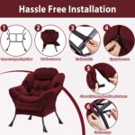 Lazy Chair Thick Padded, Comfy Velvet Accent Lounge Chair with Stable Frame, Leisure Sofa Armchair with Armrests and Side Pocket, Reading Chair for Bedroom, Living Room, Office, Burgundy - Image 8