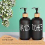 Glass Soap Dispenser Set. Hand and Dish with Bamboo Tray. Vintage Pump for Kitchen Sink Bathroom. Stylish Permanent Labels (Matte Black) - Image 6
