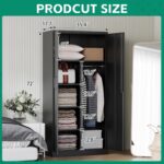 Letaya Metal Storage Cabinets Locker with Lock Door, 72'' Clothing Coat Steel Storage Freestanding Wardrobe for Office, Home, School, Employee,Gym,Fire Department (Black) - Image 7