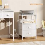 Furologee End Table with Charging Station, Nightstand with Fabric Drawers, Side Tables with USB Ports & Outlets, Night Stand with Storage Shelf & Hooks, for Living Room/Bedroom, White - Image 8