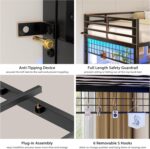 VIAGDO Bunk Bed Twin Over Twin with Hall Tree, Charging Station and LED Lights, L-Shaped Bunk Bed with Desk, 5 Storage Drawers, Twin Bunk Beds with Guardrail & Stairs, No Box Spring Needed, Black - Image 9