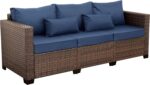 Patio Furniture Outdoor Couch 3 Seater Sofa Outdoor Brown Wicker Sofa Deep Seat High Backrest Patio Couch with Non-Slip Cushions and Waterproof Cover, Navy Blue - Image 9