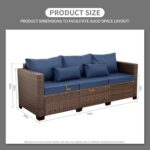 Patio Furniture Outdoor Couch 3 Seater Sofa Outdoor Brown Wicker Sofa Deep Seat High Backrest Patio Couch with Non-Slip Cushions and Waterproof Cover, Navy Blue - Image 3