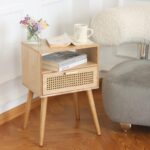 MaxSmeo Modern Nightstand Rattan Side End Table with Storage, for Living Room, Bedroom and Small Spaces, Accent Bedside Farmhouse Tables with Solid Wood Legs, Easy Assembly (Natural Walnut) - Image 3