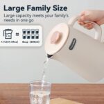 Nueve&Five 1.7L (57oz) Large Electric Kettle Perfect for 7+Cups of Tea and Coffee,2 quarts Double Wall Big Electric Tea Kettle,Auto Shut Off,1200W Hot Water Kettle Electric -Cream White - Image 4