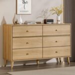 6 Drawer Dresser,47" Wide Mid Century Modern Chest of Drawers,Wooden Bedroom Drawer Dresser with 6 Storage Drawers for Bedroom,Living Room,with Anti-Tipping Device,Wood - Image 2