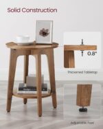 VASAGLE Side Table, Small Round End Table with Lower Shelf, Nightstand for Small Spaces, Living Room, Bedroom, Rustic Walnut ULET283T41 - Image 6