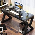 SAMERY Computer Desk Home Office Desks, 55.1 Inch Modern Simple Office Black Glass Desk Computer Table Study Gaming Writing Desk, Fashion Strength Tempered Glass Office Laptop Desk - Image 2