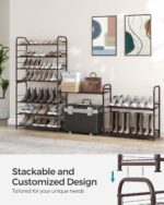 SONGMICS Stackable Shoe Rack, 4 Tier Metal Shoes Rack Storage Shelf, Holds up to 20 Pairs Shoes, Adjustable Slanted Shelves Tower Organizer for Closet Entryway Small Spaces, Bronze - Image 5