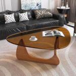 Small Coffee Table Modern Glass Coffee Table, Mid Century Coffee Table for Living Room, Mesa de Centro para Sala, Rustic Oval Coffee Table with Glass Top & Wood Base, (Walnut Brown, 31.5in) - Image 7
