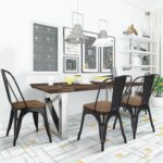Yaheetech 18 Inch Classic Iron Metal Dining Chair with Wood Top/Seat Indoor-Outdoor Use Chic Dining Bistro Cafe Side Barstool Bar Chair Coffee Chair Set of 4 Black - Image 3