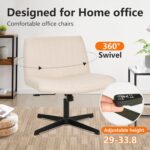 FDW Criss Cross Chair Armless Cross Legged Office Desk Chair Adjustable Swivel Ergonomic Desk Chair No Wheels U Shaped Backrest with Wide Seat Native Sponge Computer Task Vanity Chair for Home Office - Image 5