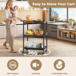 Microwave Kitchen Cart with Push Handle, 3 Tier Rolling Cart with 2 Lockable Wheels, Vintage Kitchen Storage Cart with 210Lbs Capacity for Kitchen Island, Restaurant, Coffee Bar, Living Room, Office - Image 3