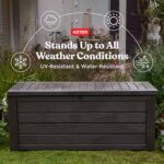 Keter 150 Gallon Resin Large Deck Box Organization and Storage Box for Patio, Outdoor Cushions, Garden Tools, Brown - Image 6