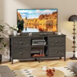 Furologee TV Stand with 4 Drawers, 43 inch Entertainment Center with Open Shelves, Media Center for 50" TV, Television Stand for Bedroom, Living Room/Light Black Oak - Image 3