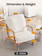 Mid Century Modern Accent Chairs for Living Room, 23” Wide Comfy Chair for Bedroom, Small Cozy Sherpa Reading Chairs for Adults, 108° Lounge Arm Chair with Detachable Cover, 5.5" Foam Cushion - Image 3