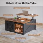SEDETA 31.5" Lift Top Coffee Table with Storage, Square Coffee Tables for Living Room, Farmhouse Coffee Table with Large Hidden Storage Compartment and Adjustable Shelves, Black - Image 4