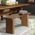 Solid Wood Entryway Bench - 51.2" Fluted Farmhouse Bench, Indoor Long Dining Benches Seat Narrow End of Bed Benches for Entry Way, Kitchen, Living Room and Bedroom, Brown - Image 8