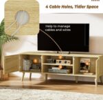 SUPERJARE Boho TV Stand for 65 Inch TV, Entertainment Center with Adjustable Shelf, Rattan TV Console with 2 Cabinets, Media Console, Solid Wood Feet, 4 Cord Holes, for Living Room - Natural - Image 5