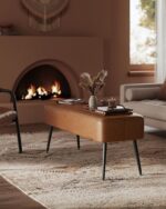 VASAGLE EKHO Collection - Bench for Entryway Bedroom, Synthetic Leather with Stitching, Ottoman Bench with Steel Legs, Living Dining Room, Mid-Century Modern, Loads 660 lb, Caramel Brown ULOM076K01 - Image 3