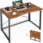 Huuger Folding Desk for Small Spaces, 31.5 Inch Foldable Computer Table, for Home Office, Study, Bedroom, Dorm, Space Saving, Small Writing Work Office Computer Desk, Easy to Fold, Rustic Brown - Image 2