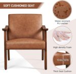 Yaheetech PU Leather Accent Chair, Mid-Century Modern Armchair with Solid Wood Legs, Reading Leisure Chair with High Back for Living Room Bedroom Waiting Room, Brown - Image 10