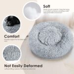 Hoewina Dog & Cat Bed for Indoor Cats, 20in Calming Donut Bed for Puppy and Kitten, Washable Round Fluffy Pet Bed for Small Medium Dogs and Cats (Light Grey) - Image 6