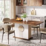 Tribesigns 55" Rectangular Dining Table for 4 to 6 People, Farmhouse Wood Dinner Table for Kitchen, Dining Room & Living Room, Oak Brown & White - Image 5