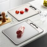Double Sided 304 Stainless Steel & Wheat Straw Cutting Board, 14.4"*9.8" Non Toxic Chopping Board, Separately Handle Meat and Vegetables, Dishwasher Safe, Scratch Resistant Mesh Design - Image 3