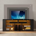 IRONCK Entertainment Center with Storage, 55 Inch Tall TV Stand W/Power Outlet, LED Gaming TV Cabinet for PS4, Black TV Stand with Carbon Fiber - Image 4