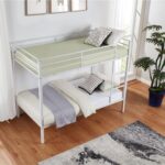 VICI Metal Bunk Bed Twin Over Twin, Low Profile Bunk Bed Frame withBuilt-in Ladder, High Guardrail and Metal Slats, Space-Saving Twin Size Bed Frame for Kids Teens, No Box Spring Required, White - Image 8