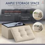 Ornavo Home Small Storage Ottoman Foldable Collapsible Rectangle Linen Ottoman Foot Rest Stool Seat, for Living Room, Bedroom, Home Office, Dorm - 12 x 16 x 12, Beige - Image 4