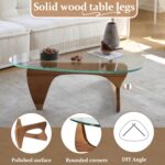 Small Coffee Table Modern Glass Coffee Table, Mid Century Coffee Table for Living Room, Mesa de Centro para Sala, Rustic Oval Coffee Table with Glass Top & Wood Base, (Walnut Brown, 31.5in) - Image 6