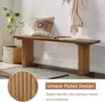Solid Wood Entryway Bench - 51.2" Fluted Farmhouse Bench, Indoor Long Dining Benches Seat Narrow End of Bed Benches for Entry Way, Kitchen, Living Room and Bedroom, Brown - Image 4